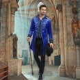 thumbnail image 5 of GYQMBT Men Medieval Steampunk Tailcoat Jacket Gothic Victorian Frock Coat Uniform Halloween Party Cosplay Gentleman Costumes, Blue, S, 5 of 9