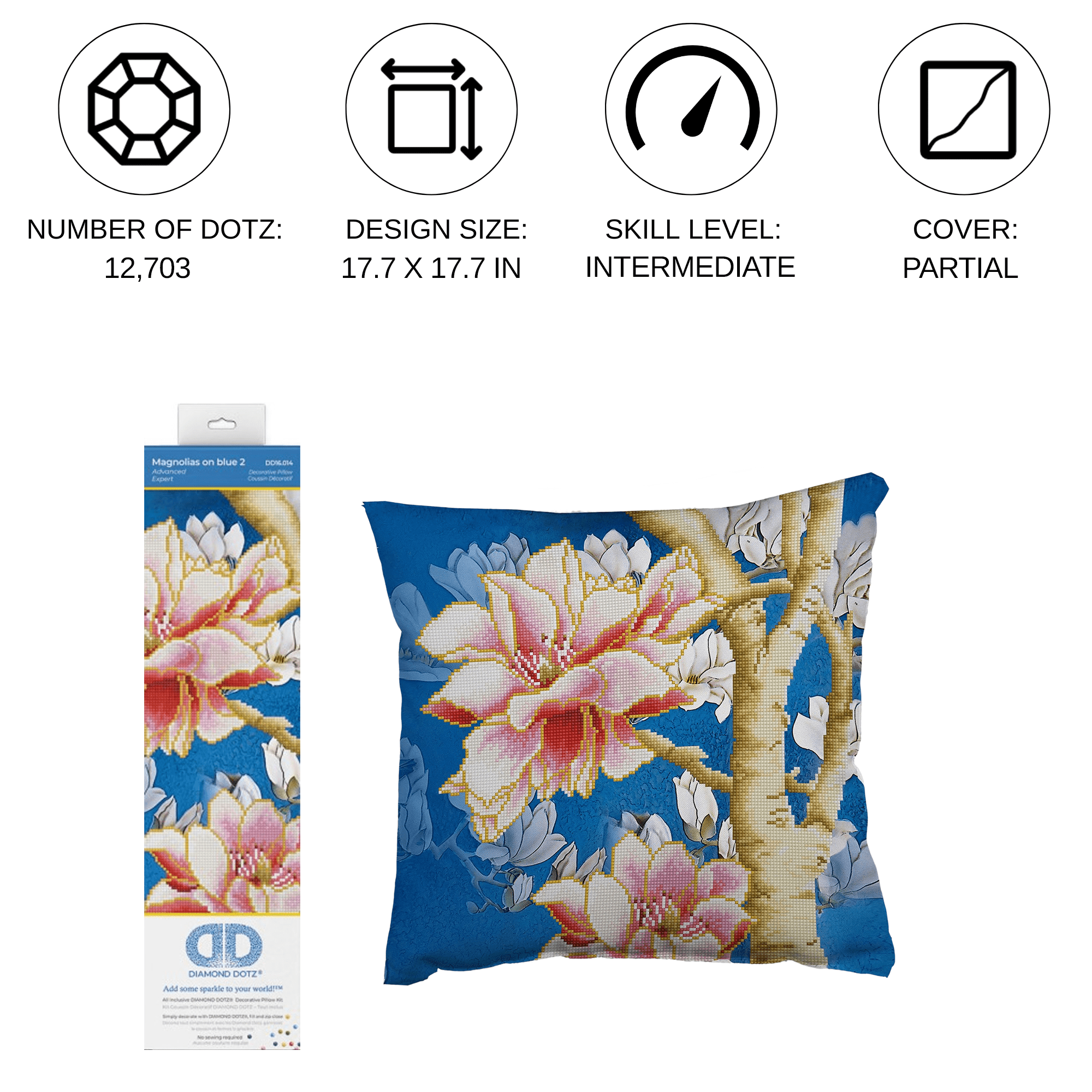 Diamond Dotz Magnolias on Blue 2Floral Diamond Painting Kits for Adults - Diamond Art Kits a Relaxing Creative Craft Kit with Dotz Gems 17.7"x17.7"