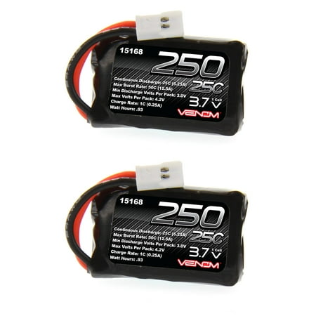 Venom 25C 1S 250mAh 3.7V LiPo with Micro Losi Plug 2 Packs