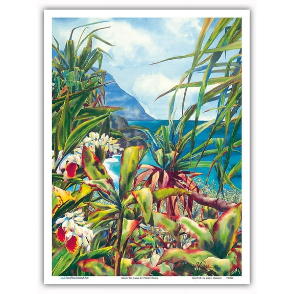Road To Hana - Maui Hawaii - From an Original Hawaii Watercolor Painting by Peggy Chun - Master Art Print (Unframed) 9in x 12in