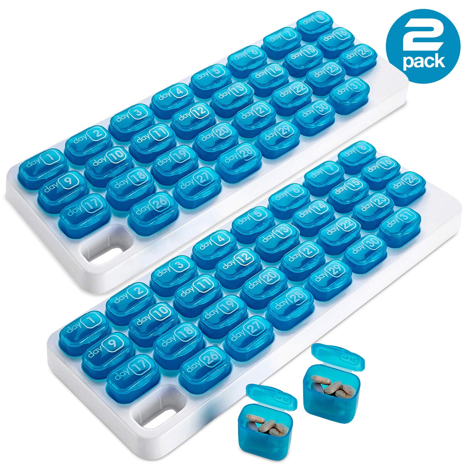 Monthly Pill Organizer (Pack of 2) 31 Day Pill Organizer with Large