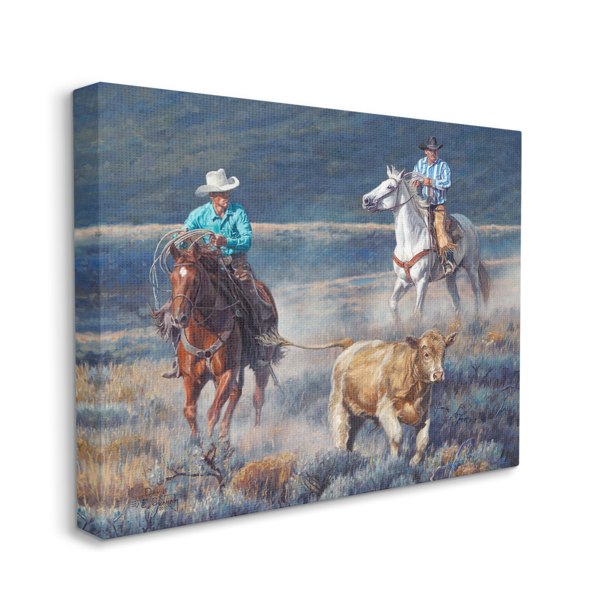 Stupell Industries Cowboys Wrangling Cattle Animals & Insects Painting Gallery Wrapped Canvas Print Wall Art, 30 x 24