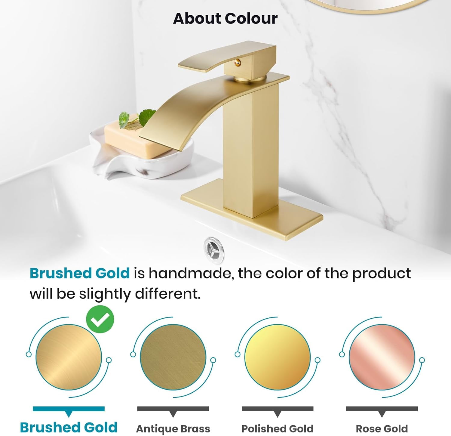 Zovajonia Gold Basin Mixer Tap Single Lever Handle Faucet Waterfall Bathroom Sink Counter Taps