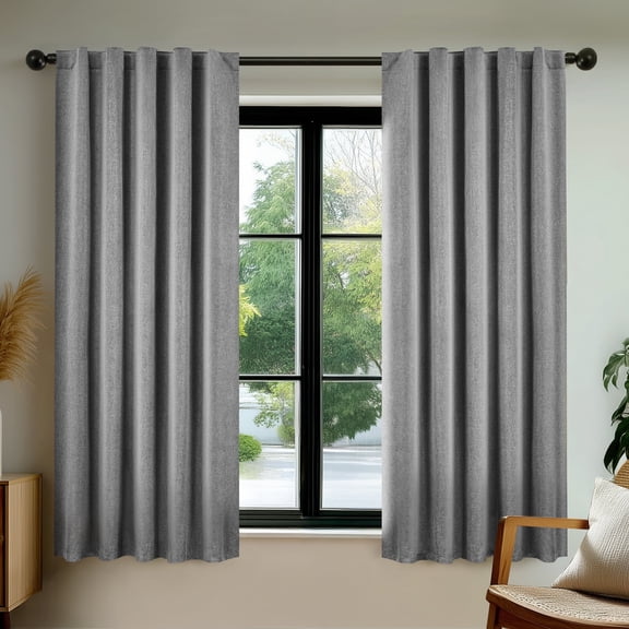 Deconovo Total Blackout Linen Look Curtains for Living Room Bedroom, Thermal Insulated Panels with Back Tab and Rod Pocket, Dark Gray, 38 x 63 Inch, Set of 2