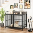 thumbnail image 7 of Dog Crate Furniture Style Cages, Wooden Dog Kennel Indoor for Large Dogs, Heavy-Duty Dog Cage with 2 Adjustable Bowl, Double Doors Dog House, End Side Table, Vintage Style, Gray, 7 of 7
