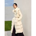 thumbnail image 3 of Chaqueta acolchada para mujer, abrigos largos de plumas, resistentes al viento, con cintura gruesa, prendas de vestir exteriores ajustadas, con bolsillos de retazos, chaquetas elegantes con capucha, 3 of 4