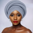 thumbnail image 4 of Pre-Tied Braided Turban Caps for Women, 3D Twist Headwrap with Adjustable Strap, Stretchy Beanie Headscarf for Natural Hair, Daily Wear, Wedding, Church and Special Occasions-Light Ashy, 4 of 5