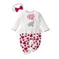 thumbnail image 2 of 2023 Newborn Baby Girl Valentines Outfits Heart Jumpsuit Long Sleeve Romper Onesie Headband Infant Spring Fall Clothes 2 Pcs Set (White Red, 6-12 Months), 2 of 9