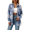 thumbnail image 2 of Women Plaid Flannel Shirt Jacket Button Down Lapel Long Sleeve Shacket Cardigan Coats Fall Spring Clothes, 2 of 7