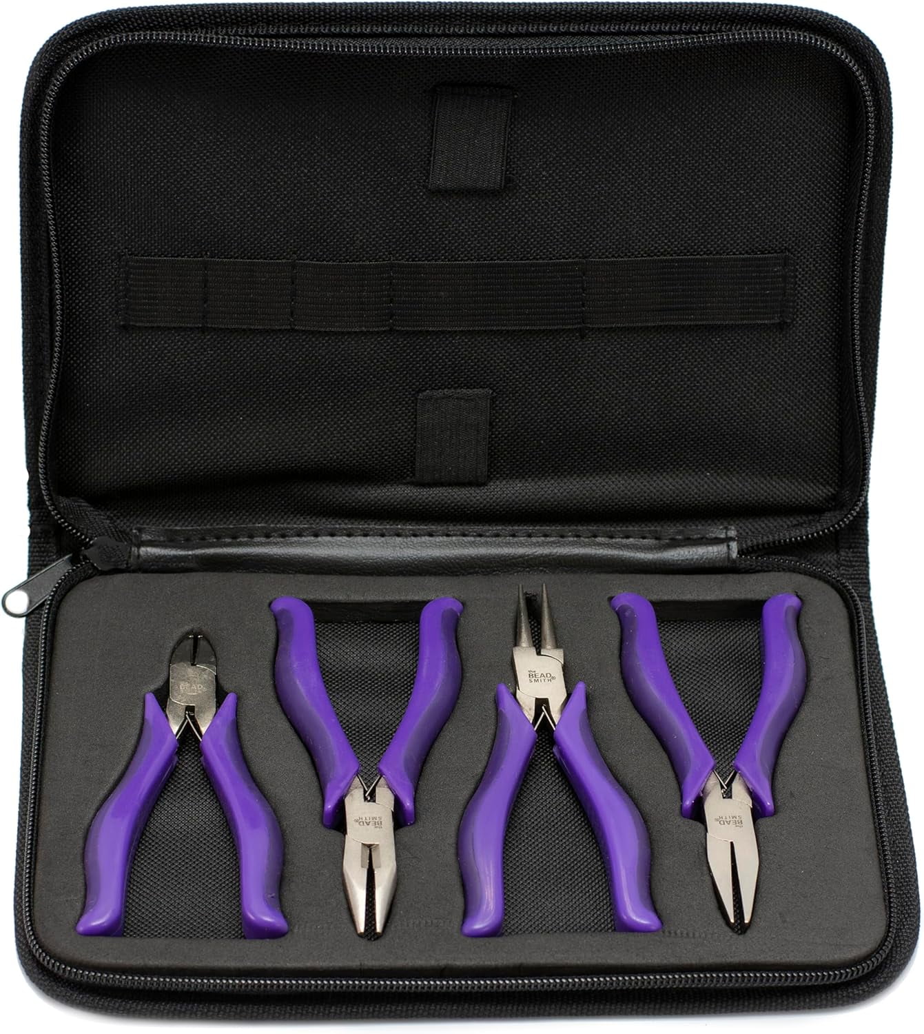 The Beadsmith La Femme 4-Piece Jewelry Plier Set – 4.5" Tools for Smaller Hands, Includes Chain Nose, Round Nose, Flat Nose & Cutter with Zippered Case