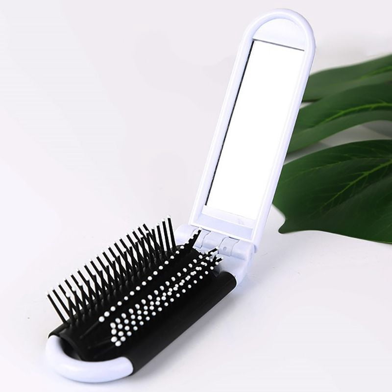 Colorful Portable Folding Hair Brush With Mirror Compact Pocket Hair