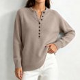 thumbnail image 6 of Edvintorg Sweaters for Women Casual Loose Button Knit Sweater Long Sleeve Crew Neck Pullover Top Plus Size Clothes for Women Khaki XXXXL, 6 of 9