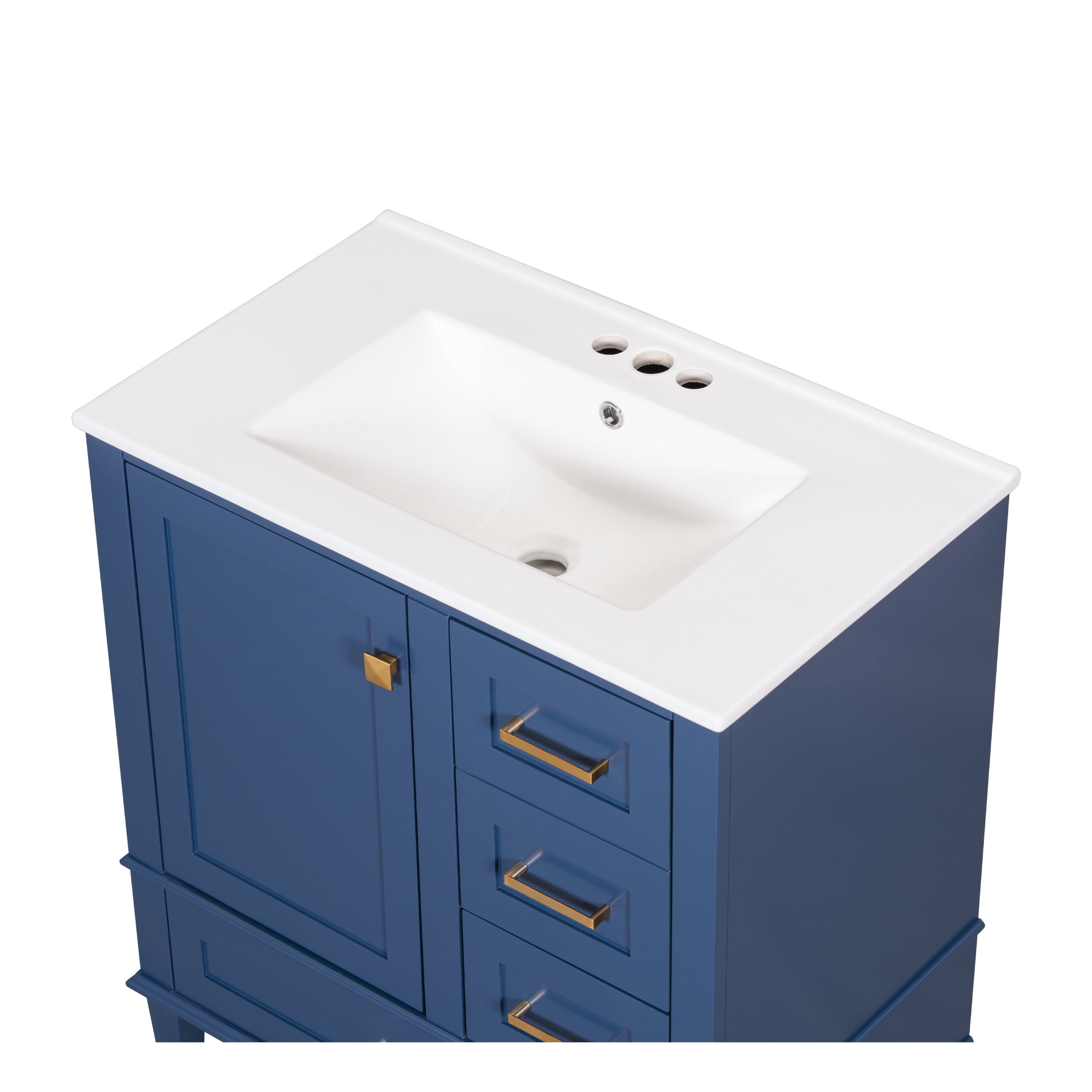 Nyveth Modern Bathroom Vanity with Ceramic Sink, Shelves, Drawers, Wood, Blue