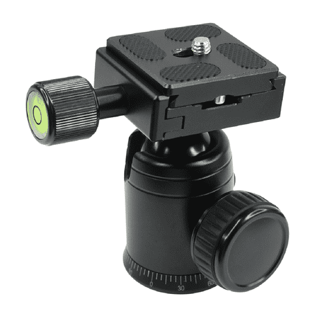 Foto&Tech Metal Tripod Ball Head Mount 360 Degree Rotation Panoramic Camera Ball Head with Fine Tuning Knobs 1/4” Quick Shoe Plate Mount with Bubble Level 3/8 Screw Thread Hole for Tripod