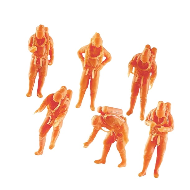 6 piezas Figuras de modelo en miniatura Resina Mini People Modelas Figuras de bomberos para la decoración de la escena de bricolaje Diseño del diorama Altura de 2.8 cm