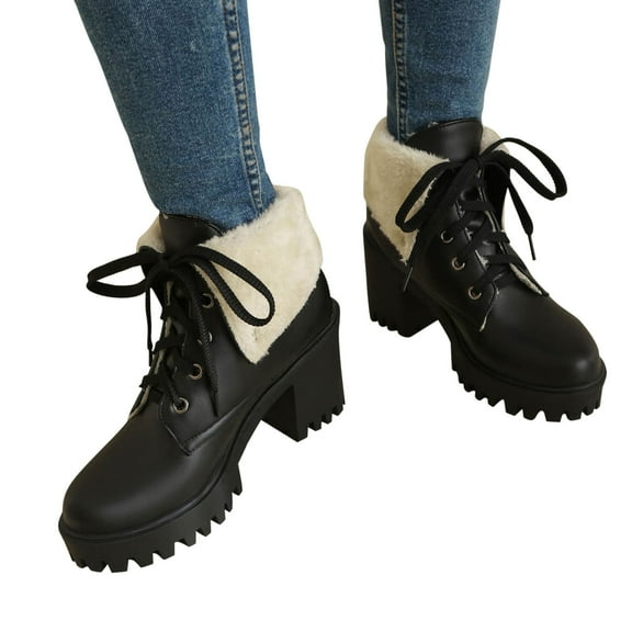 POROPL Womens Boots Ankle High Heel Warm Lace Up Rhinestone Shoes,Boots for Saving Size 4.5