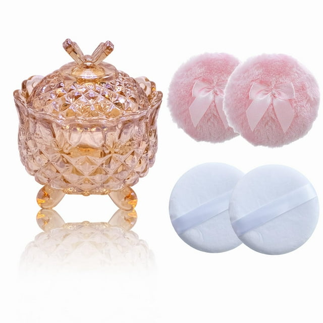 Set Powder Puff Qopoto de 5 piezas con contenedor Amber Butterfly