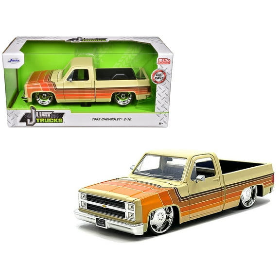 1985 Chevrolet C-10 Pickup Truck Beige with Stripes and Lowenhart Wheels "Just Trucks" Series 1/24 Diecast Model Car by Jada