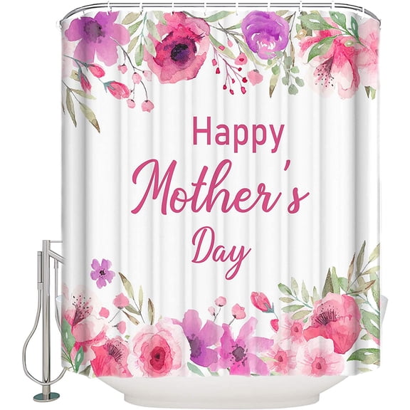 Happy Mother Day Shower Curtain for Bathroom with Hooks 36x72 Inches Polyester Fabric Shower Curtain Sets Washable Bath Curtains Decor Tulip