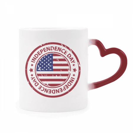 

USA Independence Day Flag Red Postmark Heat Sensitive Mug Red Color Changing Stoneware Cup