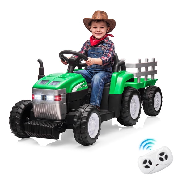 Garvee 12V Kids Ride On Tractor with Trailer Remote Control Music, Battery Powered Ride On Toys for Boys and Girls Ages 3-6, Green