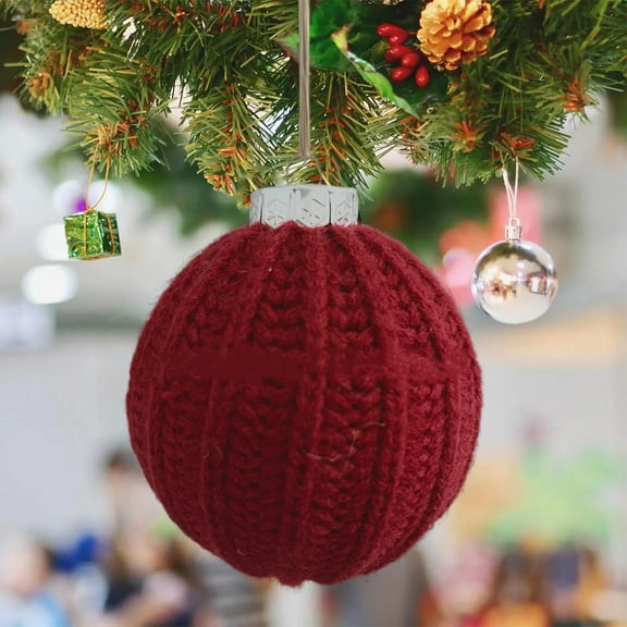 Dserhfy Crochet Ball Christmas Ornaments Handmade Knitted Ball Christmas Tree Ornaments Rustic Hanging Decoration for Winter Holiday Home Decor