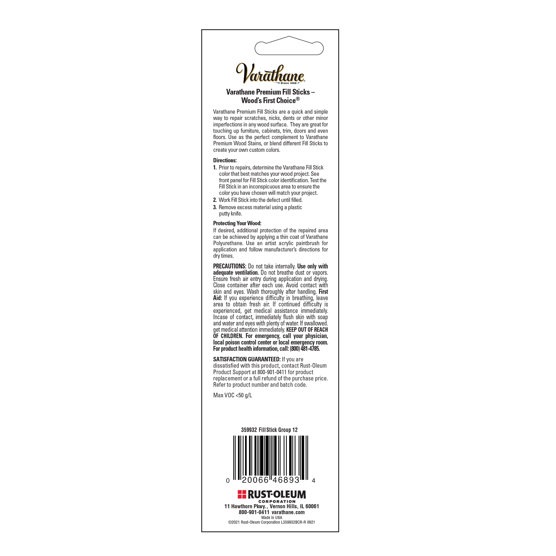 6 Pack, Gray, Varathane Premium Wood Repair Fill Stick-359932, 0.5 oz