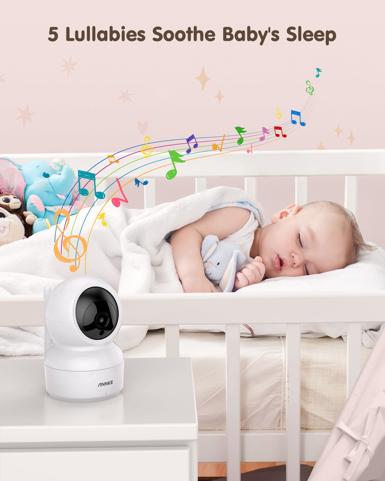 ANNKE 1080p 5" HD Video Baby Monitor with Camera, 355° Pan & 55° Tilt, 2X Zoom,  Voice & Motion & Temperature Detection, Feeding Reminder, Privacy Protection, 4000mAh Battery