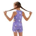 thumbnail image 2 of COEQINE Two Piece Taniki Swimsuit for Girls, Round Neck Top with Shorts Racerback Swimwear with Chest Pad, Modest Bathing Suit for 6-7 Year Olds, Easy Care, Seahorse Coral Floral Purple, 2 of 8