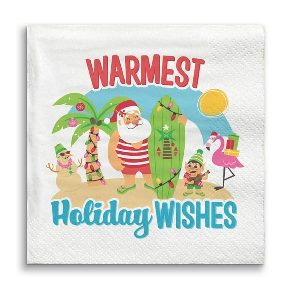 Big Dot of Happiness Tropical Christmas Napkins, Beach Santa Holiday Party, Funny Christmas Decor, White 3-Ply Paper Beverage Cocktail Napkins - 24 Count
