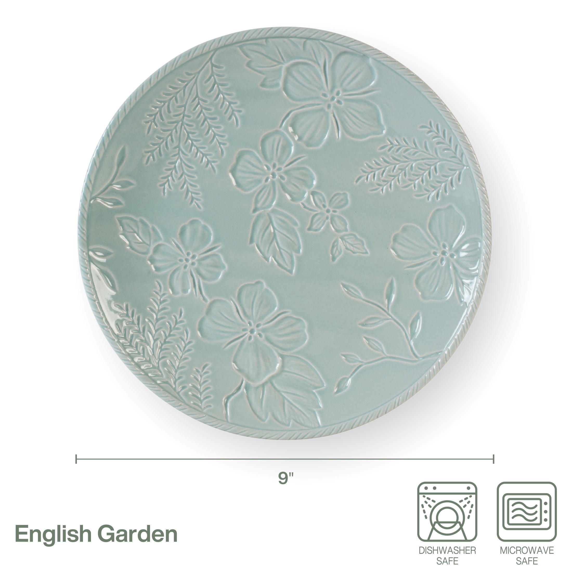 Fitz and Floyd English Garden Mint 9" Round Stoneware Salad Plates (4 Count)