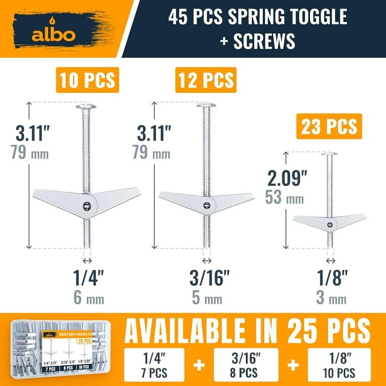45-Piece Heavy Duty Hollow Wall Anchors Kit For Drywall Ceilings