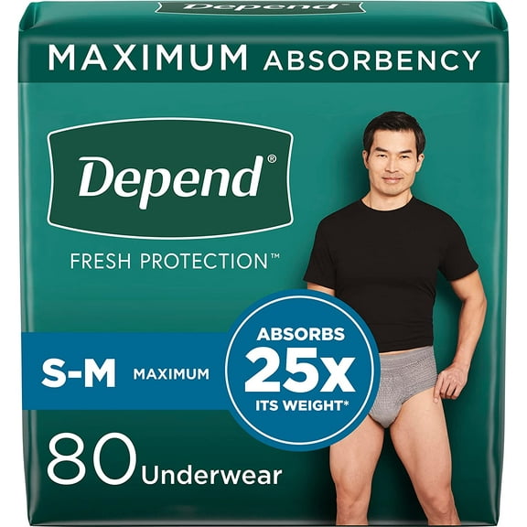 Fresh Protection Adult Incontinence Underwear for Men (Formerly Depend Fit-Flex), Disposable, Maximum, Small/Medium, Grey, 80 Count, Packaging May Vary