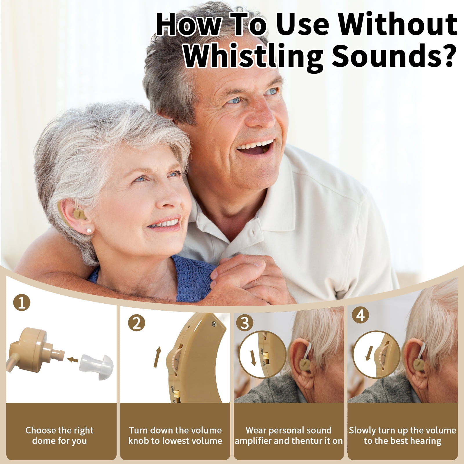 Delmicure Hearing Aids for Seniors with Multi-Level Volume Control, Noise Cancelling, Sound Enhancer, HAP-20, Pair, Beige