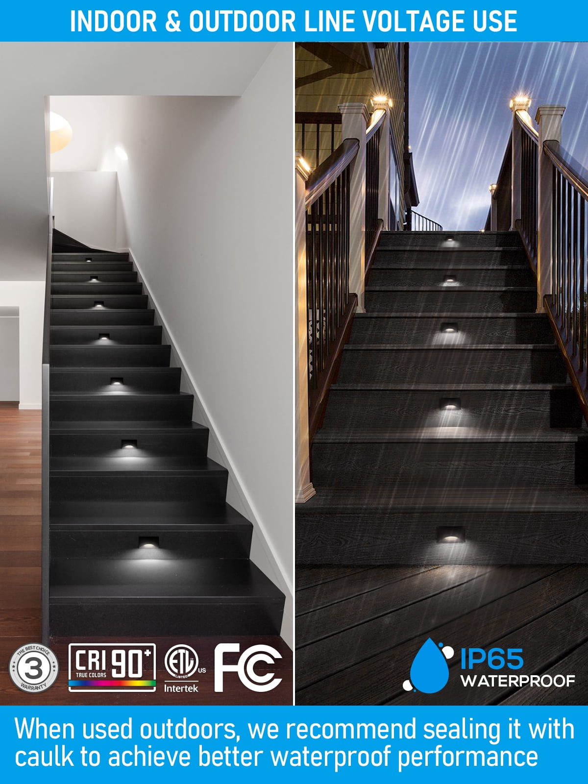 9 Pack 5CCT 120V LED Step Lights, Dimmable Stair Lights IP65 Waterproof, Aluminum Shell, Anti-Glare, CRI90, Black