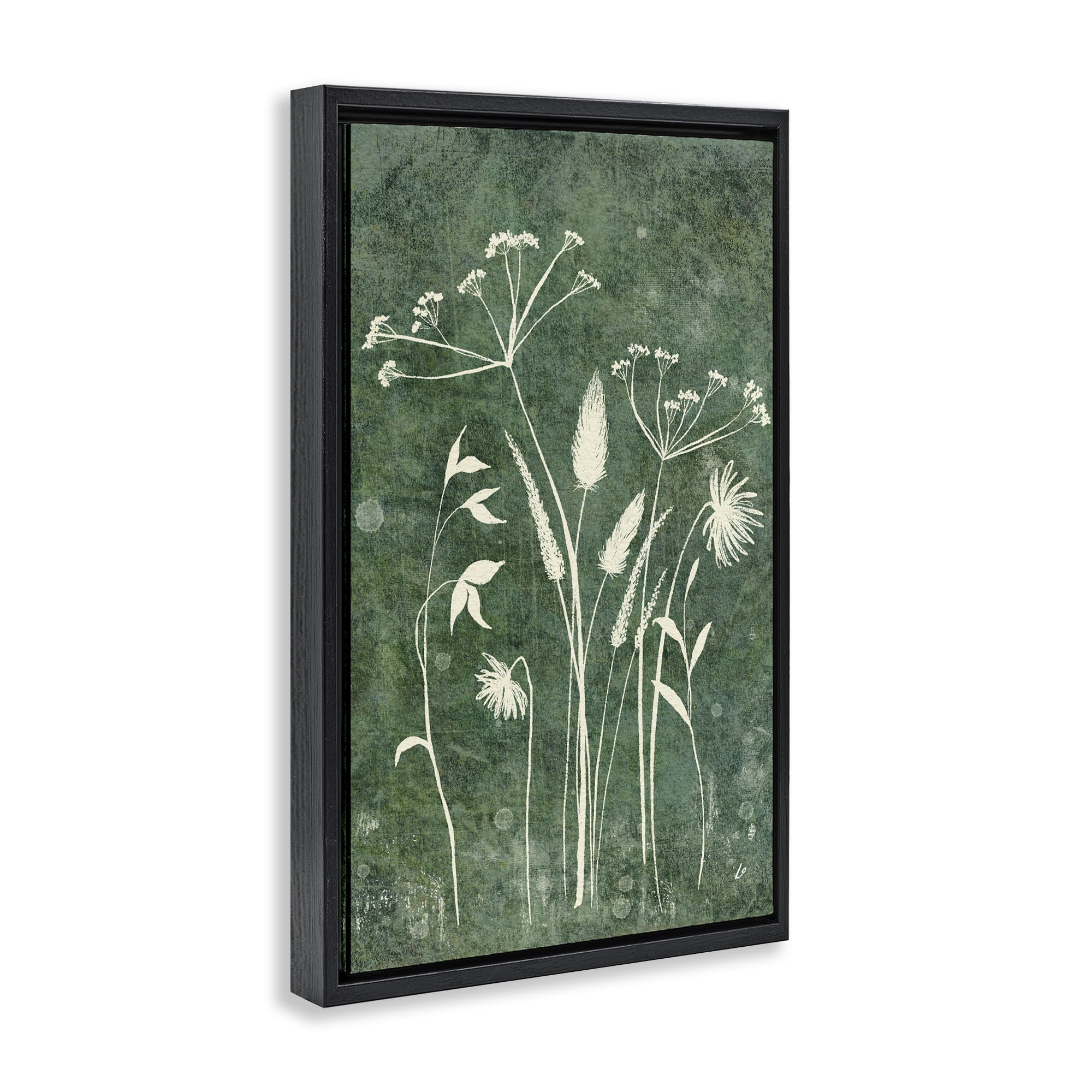 Stupell Industries Wildflowers on Rustic Green Plants & Flowers Painting Black Floater Framed Canvas Art Print Wall Art, 17 x 25