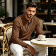 thumbnail image 5 of Mens Waffle Knit Henley Shirt Long Sleeve Casual Loose Fit Pullover Top for Fall Winter Out Workwear Comfortable Stretch Light Brown L, 5 of 8