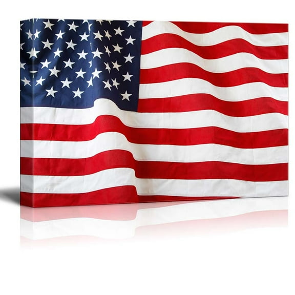 Canvas Prints Wall Art - Closeup of Ruffled American Flag/US Flag | Modern Wall Decor/Home Decoration Stretched Gallery Canvas Wrap Giclee Print & Ready to Hang - 32" x 48"