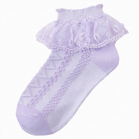 Splozh Toddler Girl Socks Girls Ruffle Socks Toddler Ruffle Socks Baby Kids Double Layers Lace Dress Sock Cotton Fluffy Dance Sock 7-9 Years,Purple
