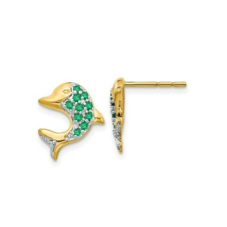 Natural Emerald - Natural Green Emerald Dolphin Earrings 1/4 Carat (ctw) in 14K Yellow Gold