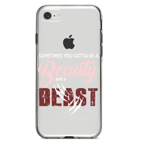 DistinctInk Clear Shockproof Hybrid Case for iPhone 7 8 SE (2020 Model) 4.7" Screen TPU Bumper Acrylic Back Tempered Glass Screen Protector - Sometimes You Gotta be a Beauty & A Beast