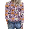thumbnail image 6 of Halloween Shirts for Women Long Sleeve Slim Ribbed Funny Pumpkin Ghost Tunic Tops Holiday Crew Neck Fall Spring Basic Tees Purple Pink M, 6 of 6