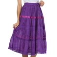 thumbnail image 3 of Sakkas Solid Embroidered Gypsy / Bohemian Mid Length Cotton Skirt - Purple - One Size, 3 of 6