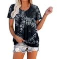 thumbnail image 4 of Blusa de cuello redondo fruncido a la moda para mujer, camisetas holgadas de manga corta con estampado, camiseta clásica de verano Pompotops  hkajfhjk464774, 4 of 8
