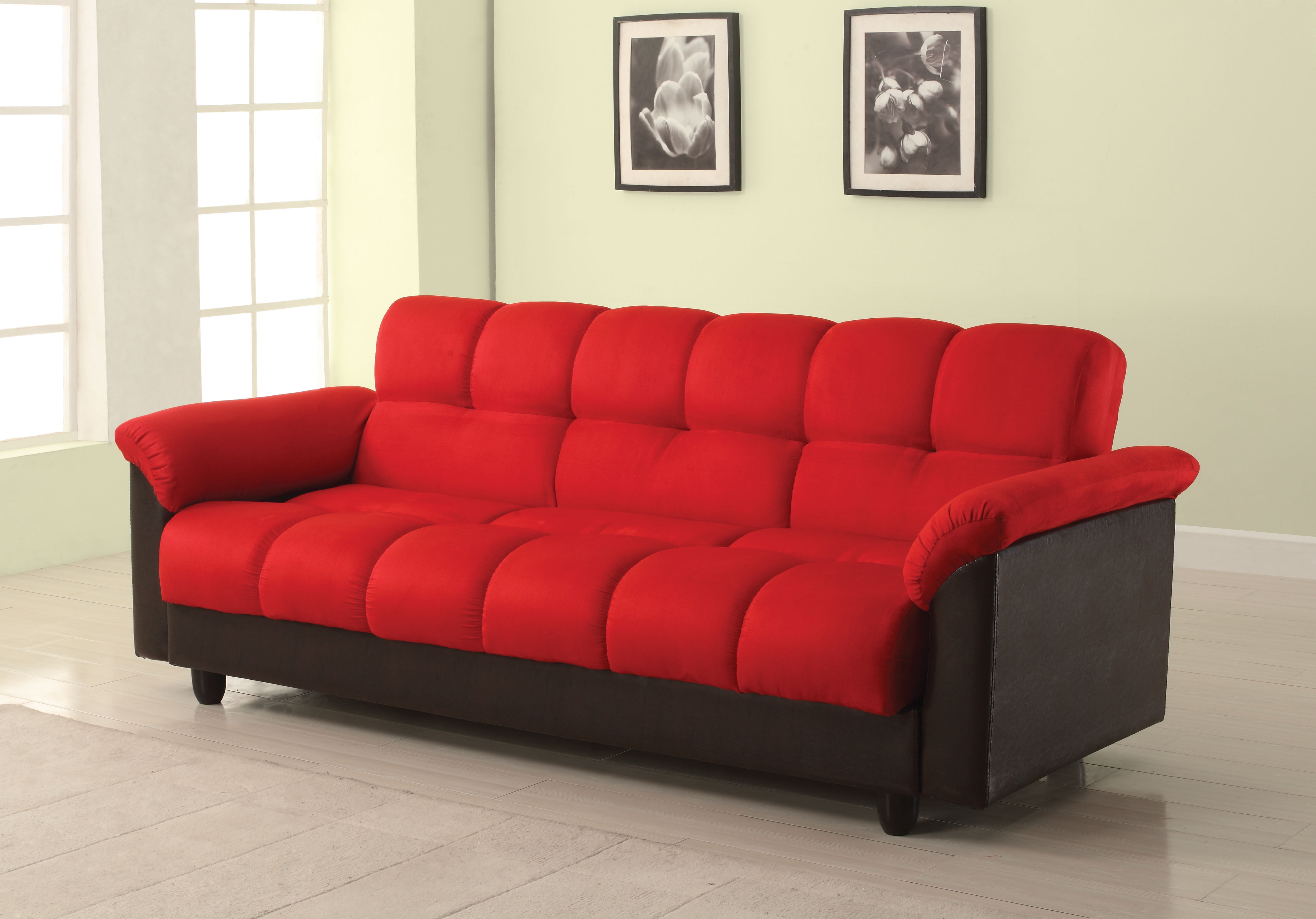 px contemporary red microfiber storage futon sofa bed