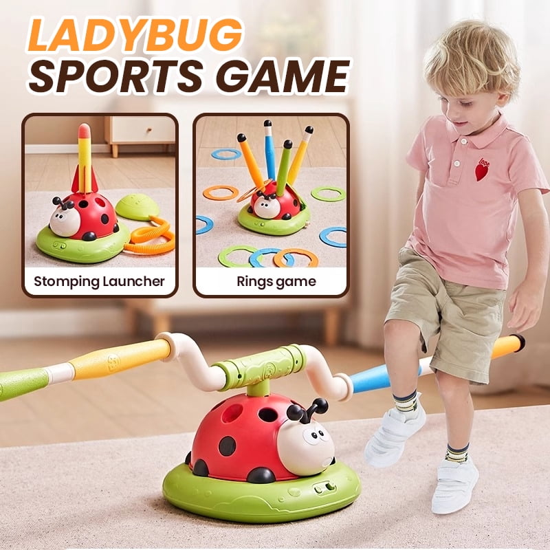 Outdoor Sports Game for Summering Toys 3-in-1 Musical Jump Toys, Stomp Launch & Toss Rings Game Set