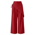 thumbnail image 7 of TEAJOPSUU Women's Wide Leg Pants High Waisted Tie Waist Wrap Pants with Pockets Casual Solid Color Daily Pants Red, 7 of 7