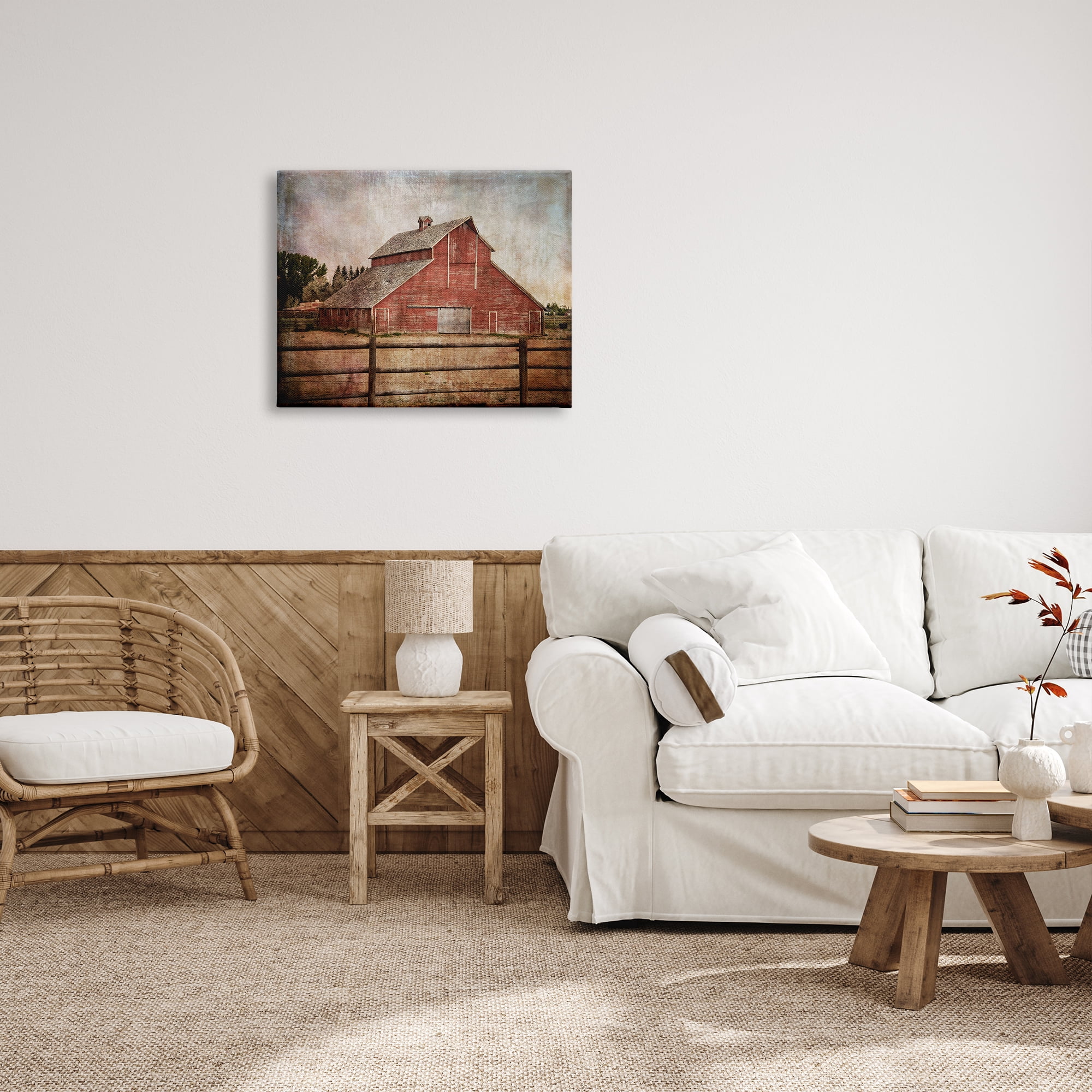 Stupell Industries Vintage Rustic Barn Landscape Painting Gallery Wrapped Canvas Art Print Wall Art, 30 x 24