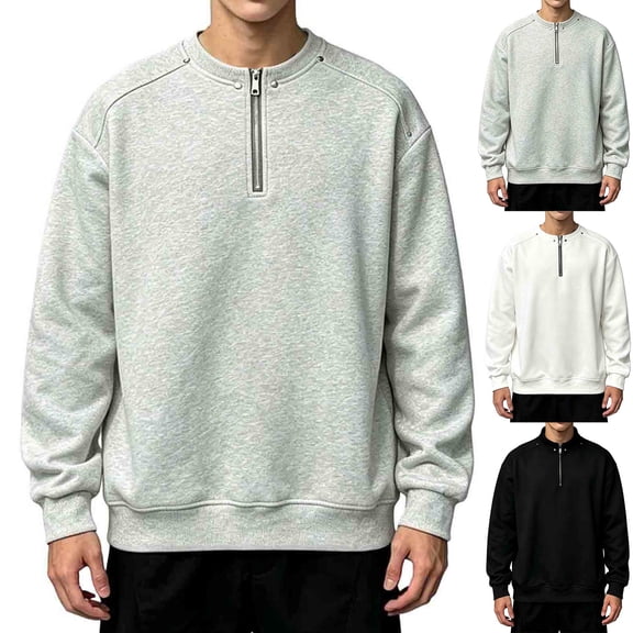 Chiccall Mens Plus Size Sweatshirts Quarter Zip Long Sleeve Solid Pullover Sweatshirts Casual Loose Fit Athletic Sweat Shirts for Men