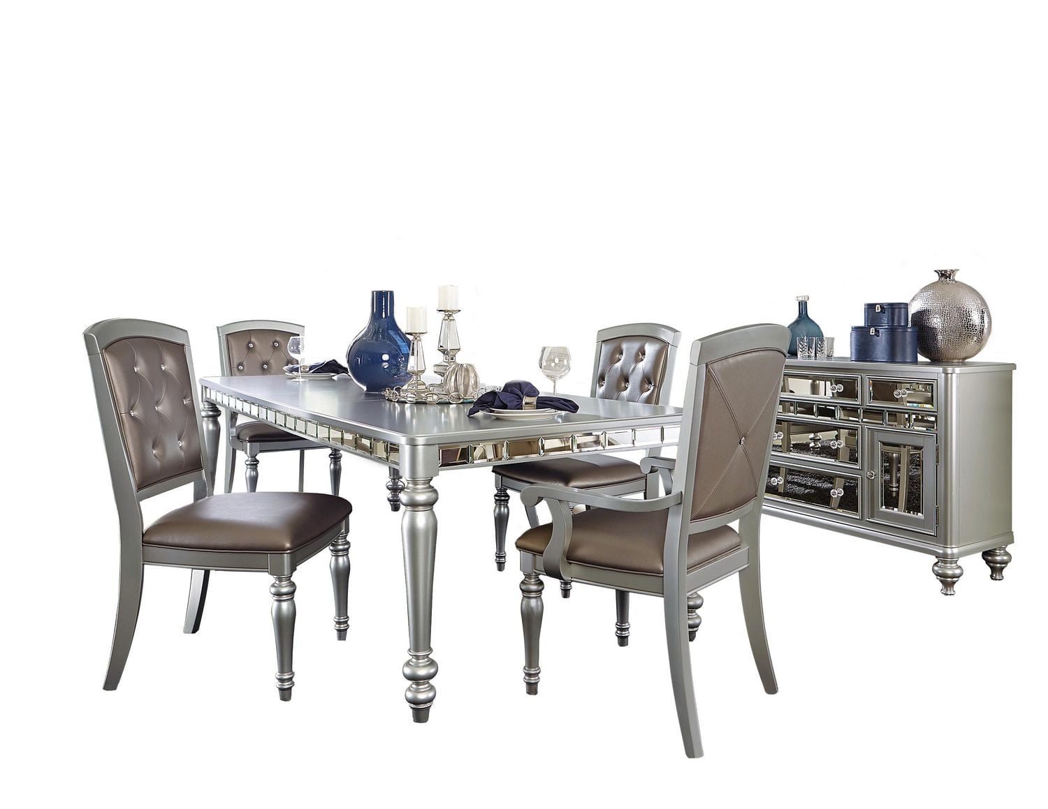 Topline Home Furnishings Sophisticated Silver 8pc Dining Set